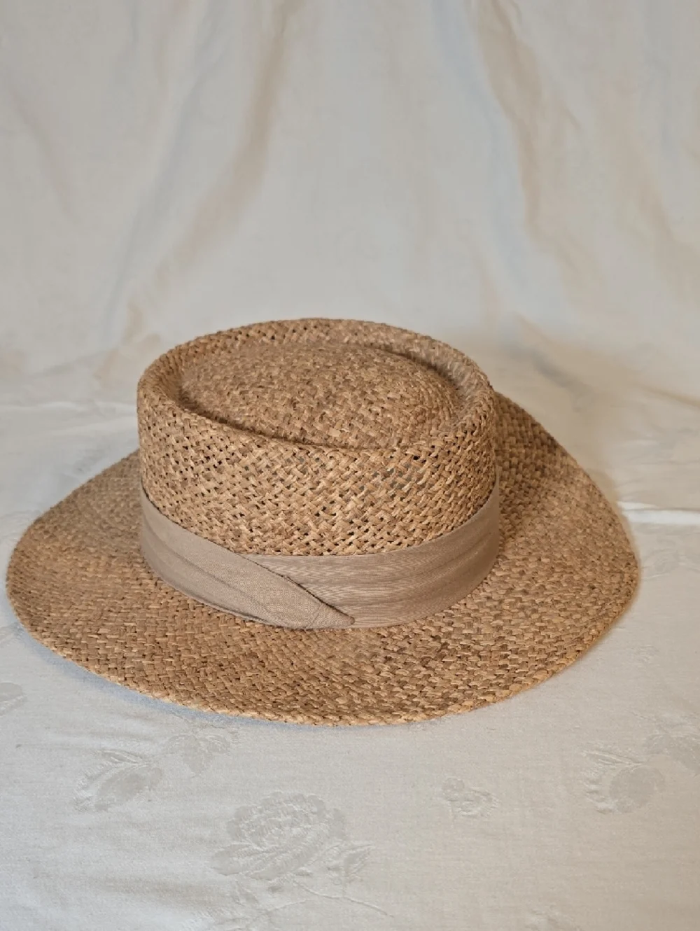 Peter Grimm Natural Brown Straw Fedora Panama‎ Hat with Tan Band One Size